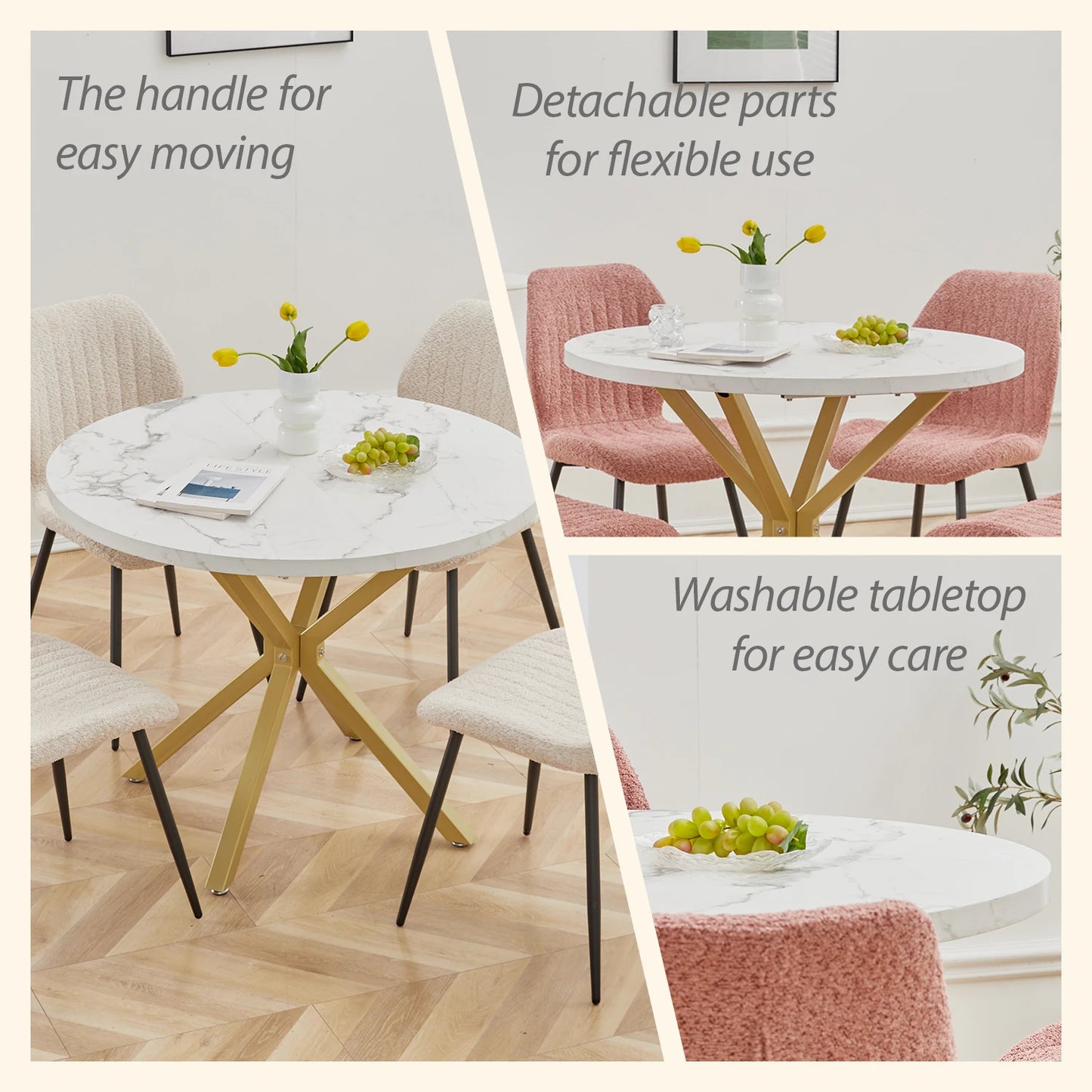 Aurelia Round Marble‑Effect Dining Table