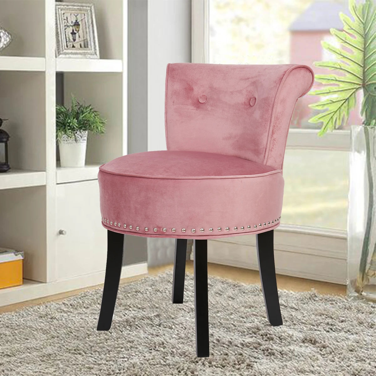 Coquette Vanity Stool — Velvet Button‑Back