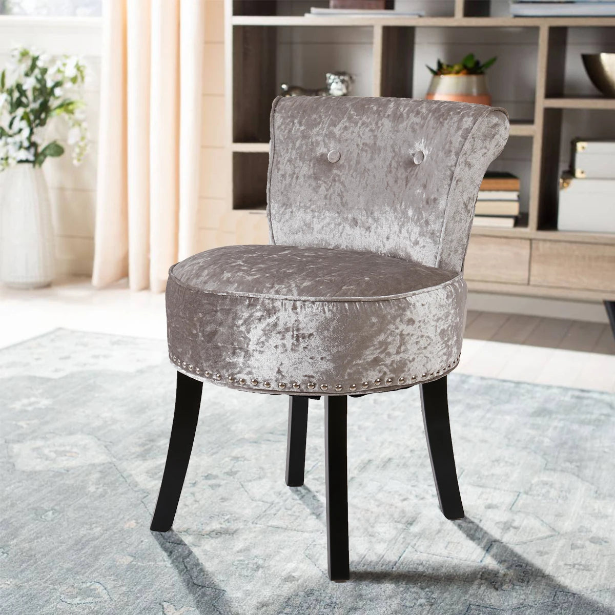 Coquette Vanity Stool — Velvet Button‑Back