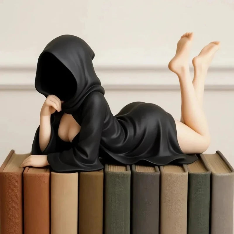 Veiled Siren — Gothic Hooded Figurine Bookshelf Sculpture