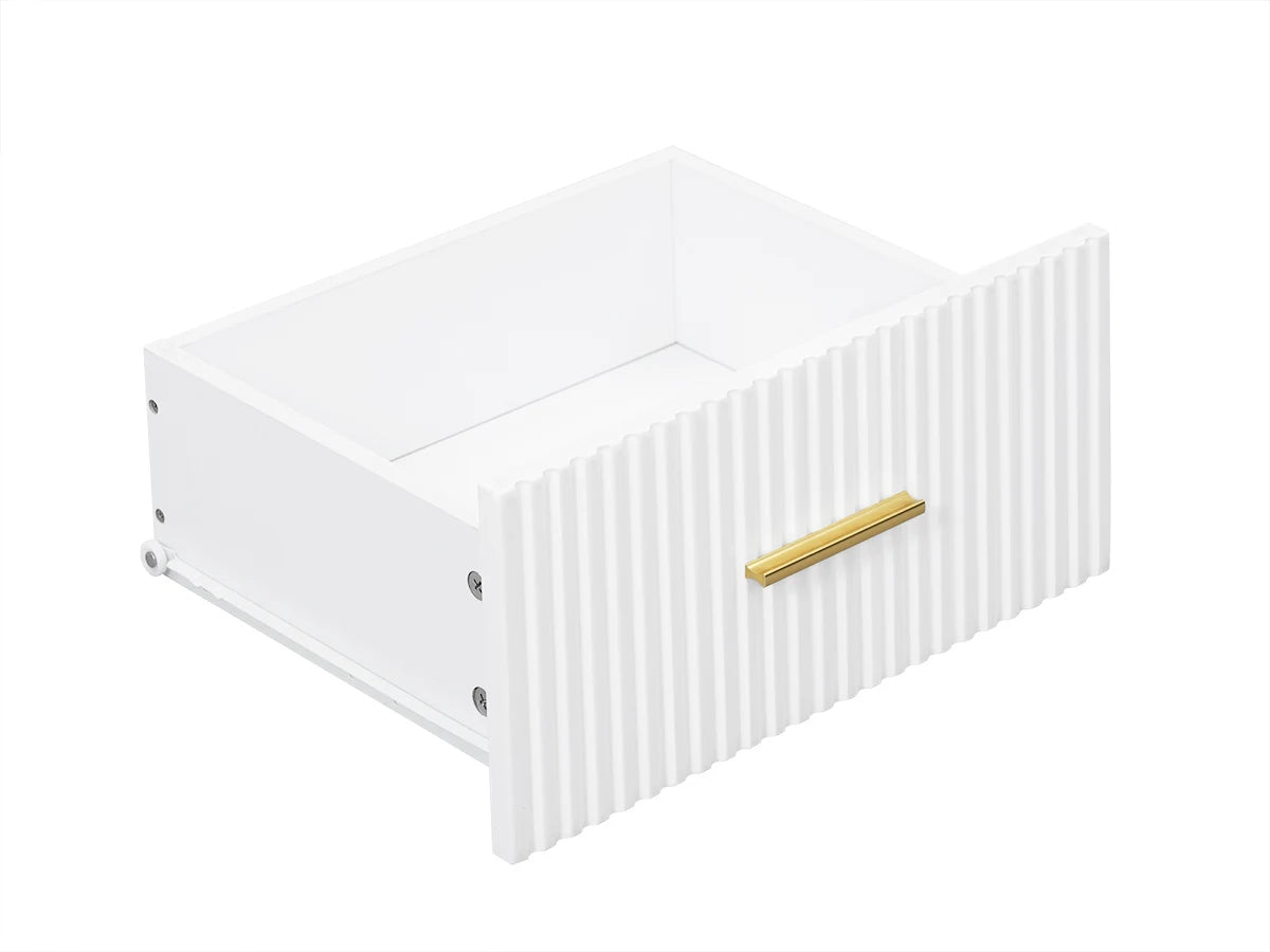 Serene Lines Nightstand — White & Gold 2‑Drawer