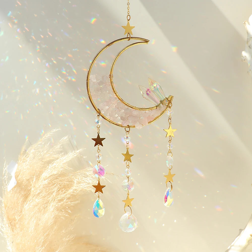 Luna Prism Suncatcher — Moon & Crystal Rainbow Hanger