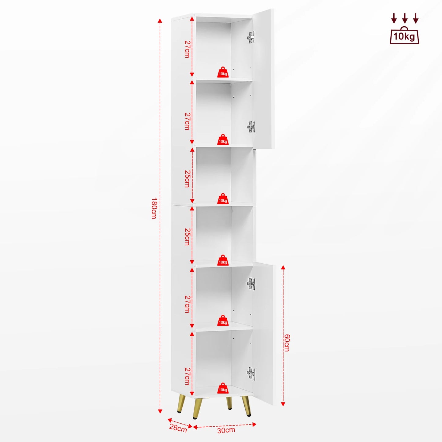 Valencia Fluted Tall Cabinet — White & Gold