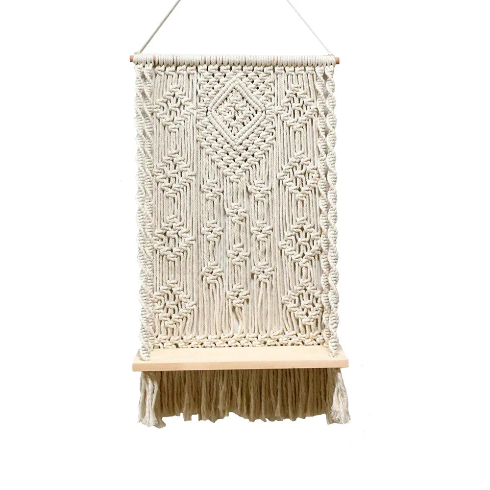 Boho Bliss Macrame Shelf – Handwoven Wall Hanging with Tassel Detail 🌿🧵