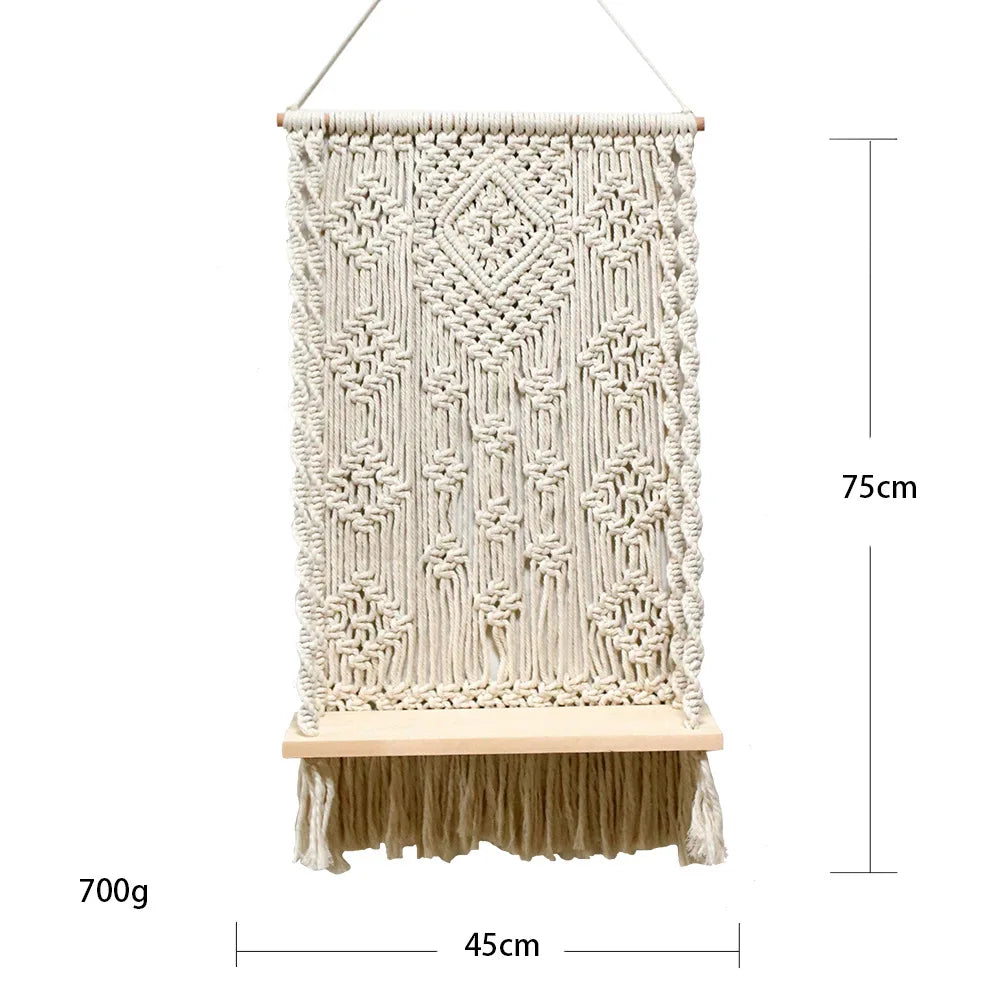 Boho Bliss Macrame Shelf – Handwoven Wall Hanging with Tassel Detail 🌿🧵