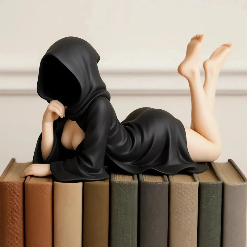 Veiled Siren — Gothic Hooded Figurine Bookshelf Sculpture