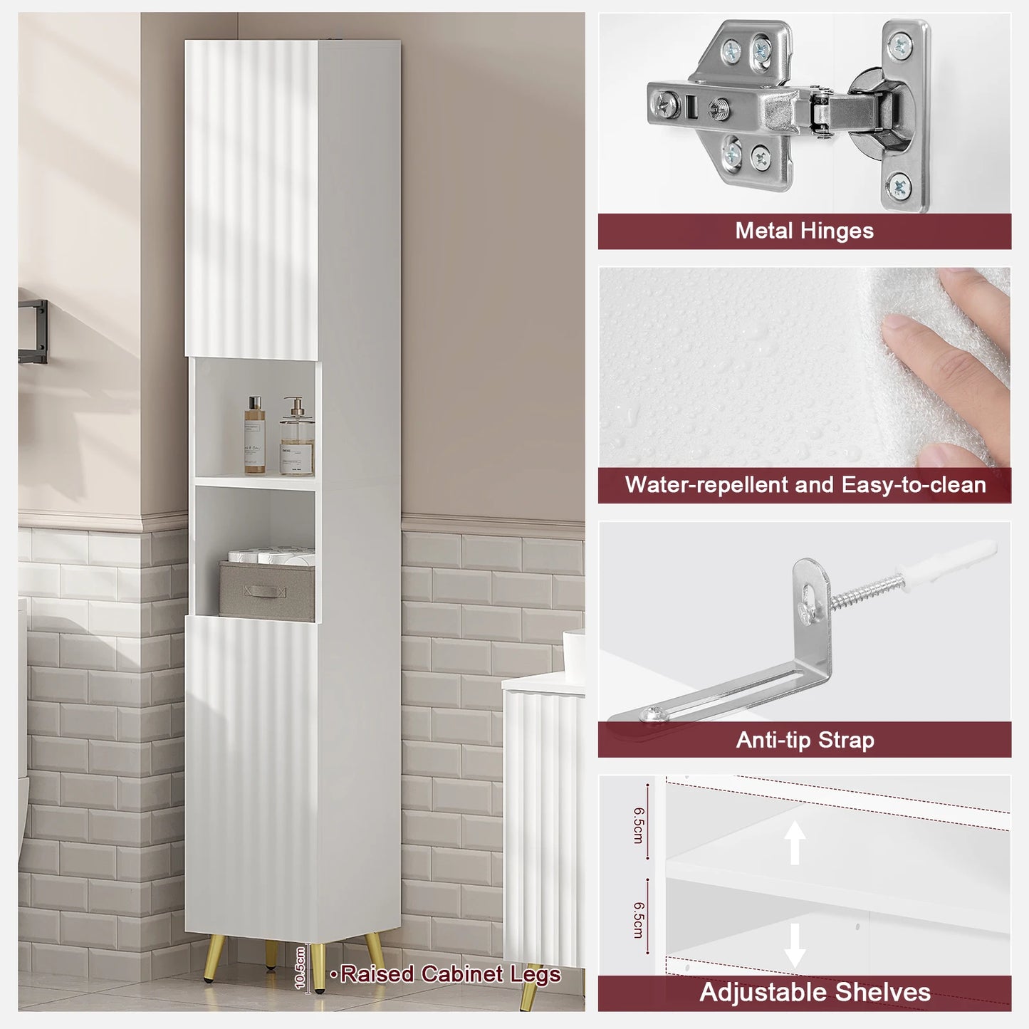 Valencia Fluted Tall Cabinet — White & Gold