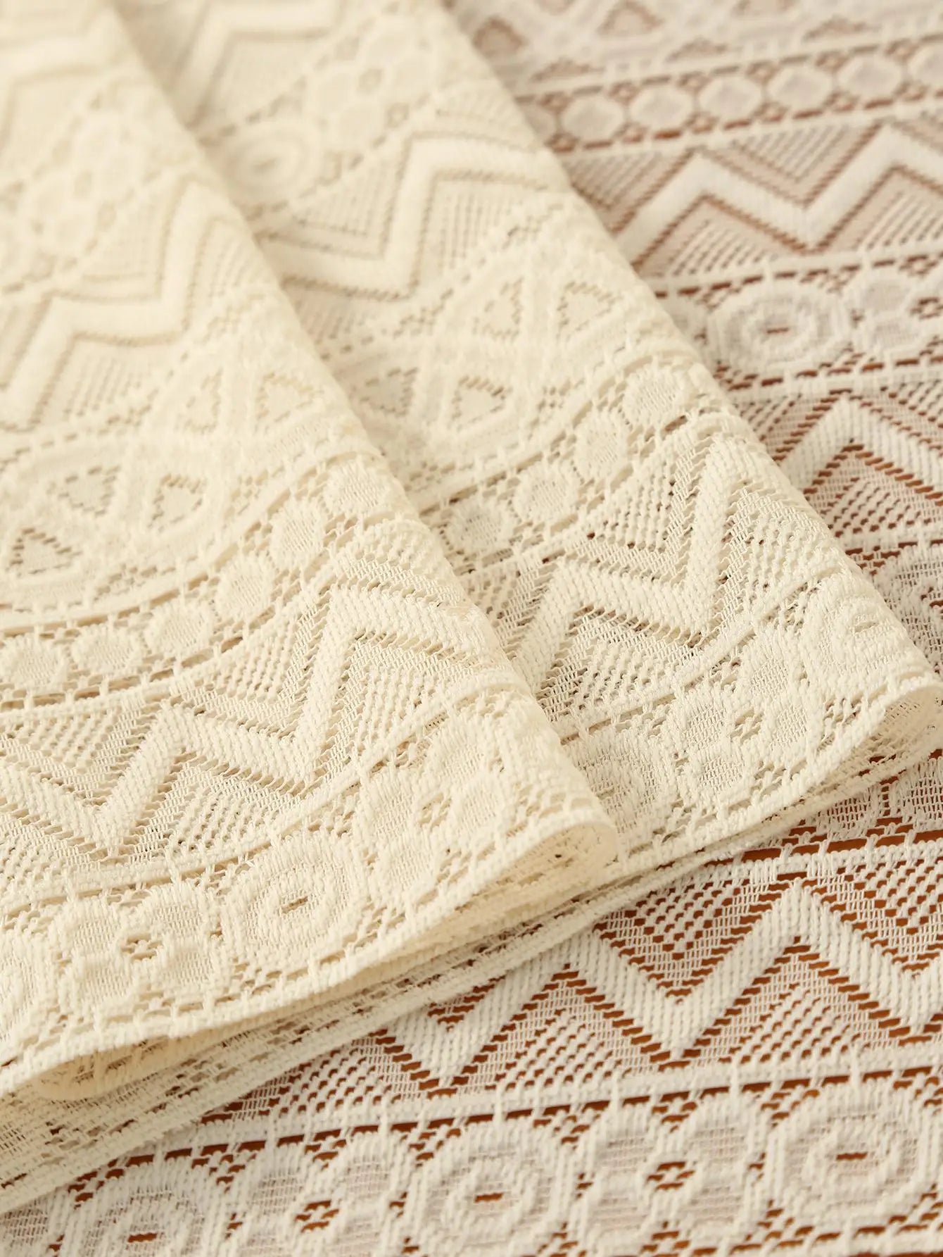 Lace Daydream Table Runner — Soft Beige Cotton with Tassels