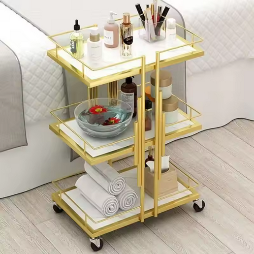 Gilded Beauty Cart — 3‑Tier Rolling Organizer