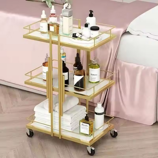 Gilded Beauty Cart — 3‑Tier Rolling Organizer