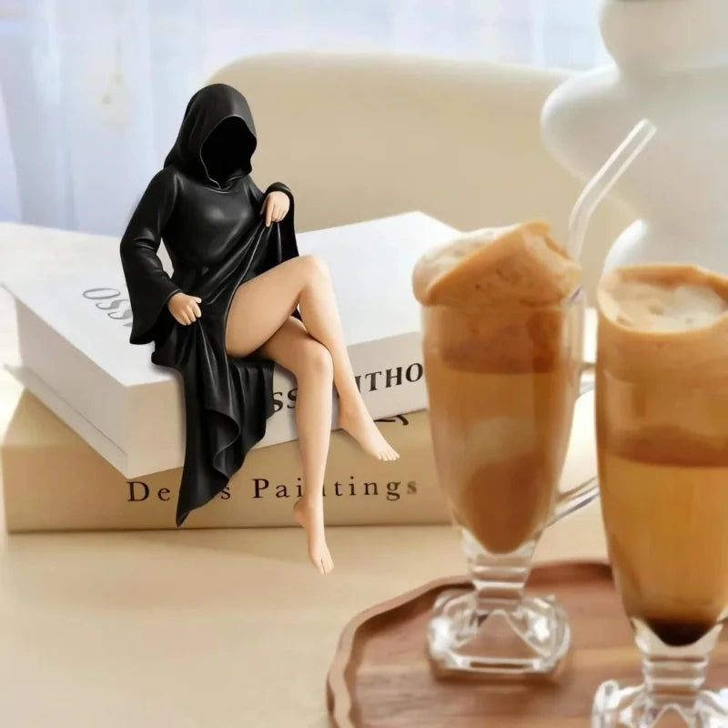 Veiled Siren — Gothic Hooded Figurine Bookshelf Sculpture