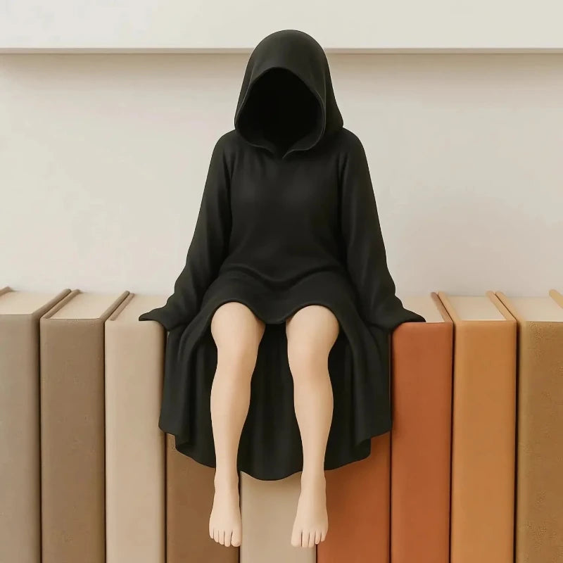 Veiled Siren — Gothic Hooded Figurine Bookshelf Sculpture