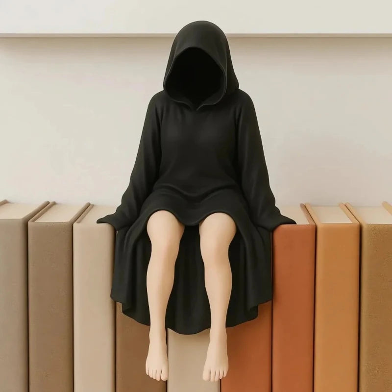 Veiled Siren — Gothic Hooded Figurine Bookshelf Sculpture
