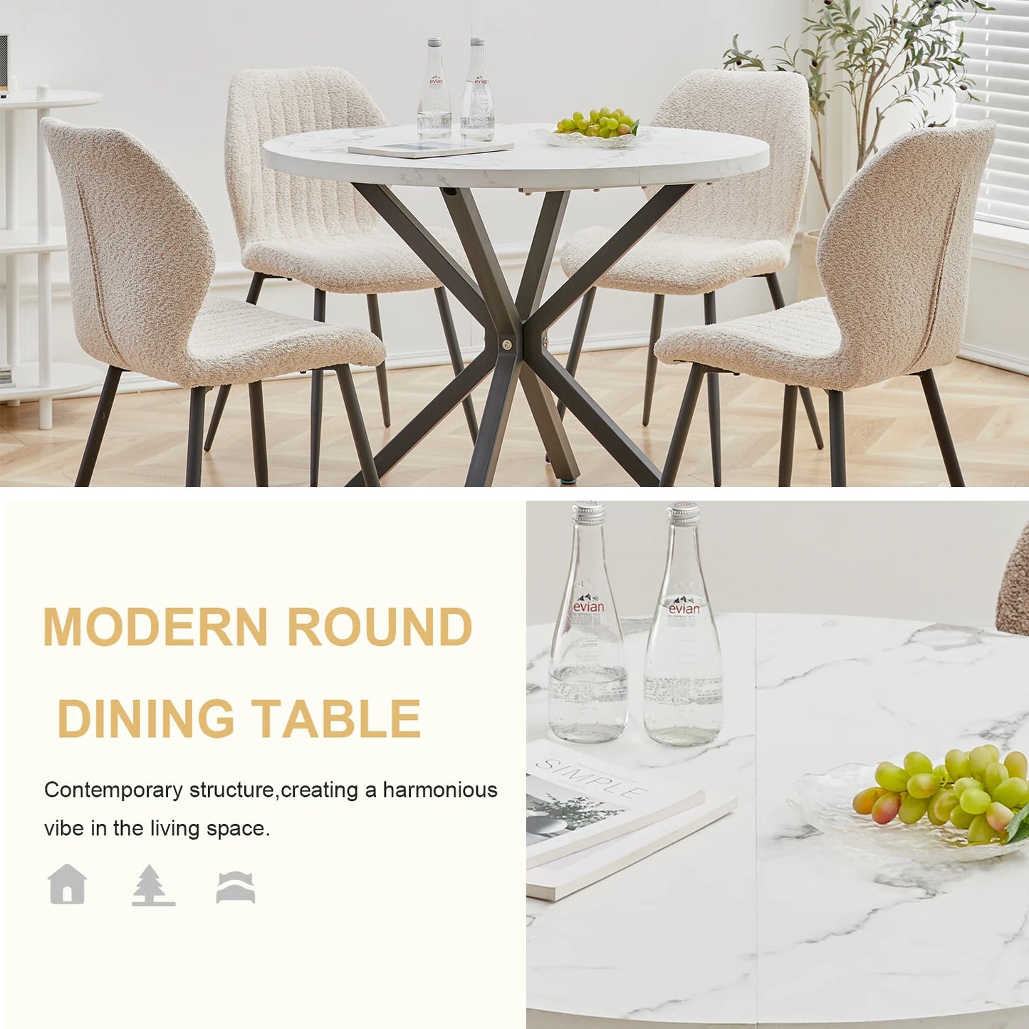 Aurelia Round Marble‑Effect Dining Table