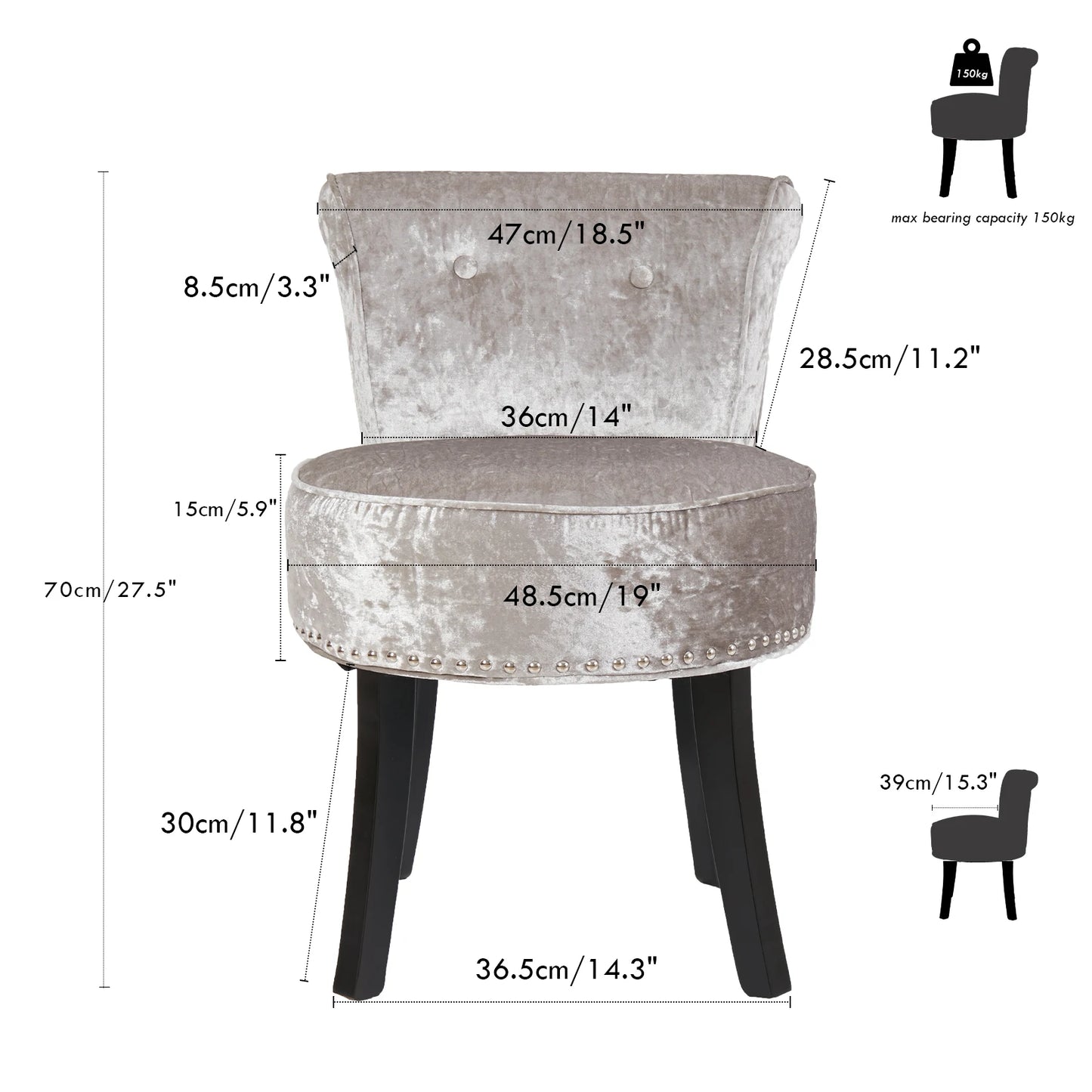 Coquette Vanity Stool — Velvet Button‑Back