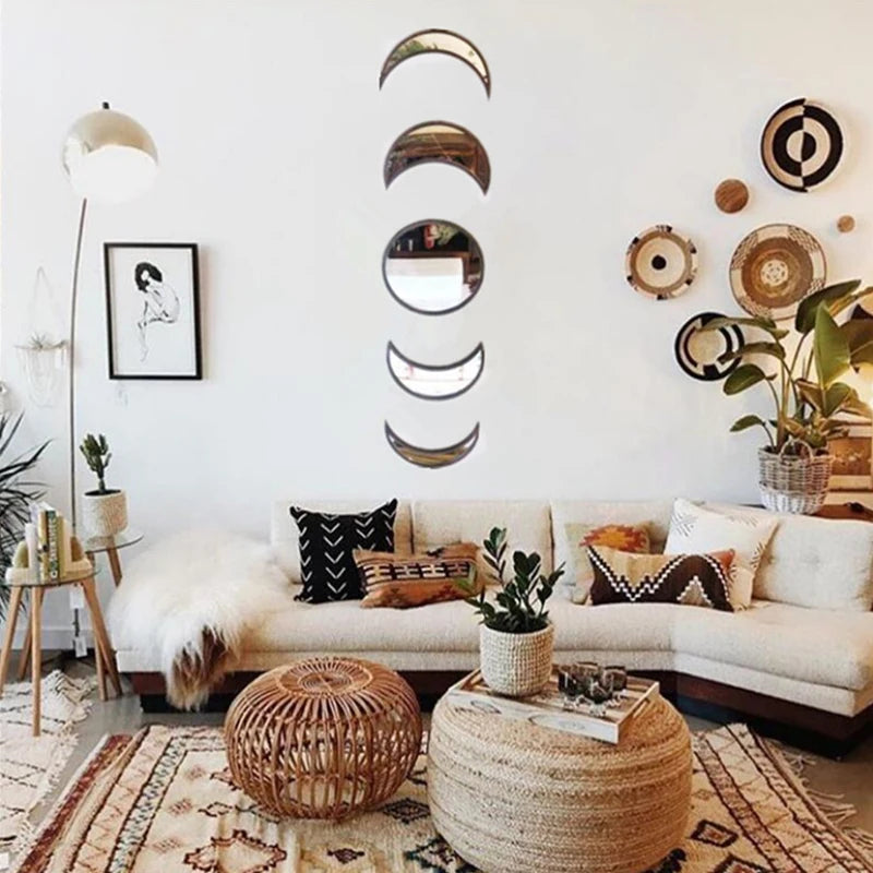 Moonlit Harmony — 5‑Piece Lunar Phase Mirror Set