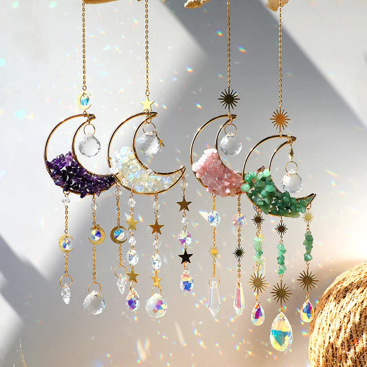Luna Prism Suncatcher — Moon & Crystal Rainbow Hanger