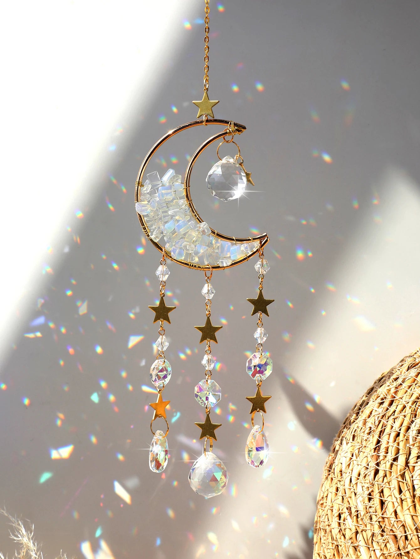 Luna Prism Suncatcher — Moon & Crystal Rainbow Hanger