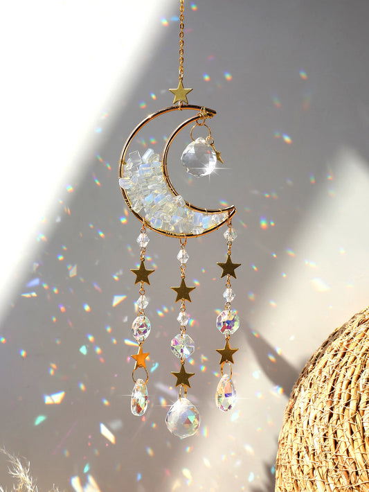 Luna Prism Suncatcher — Moon & Crystal Rainbow Hanger