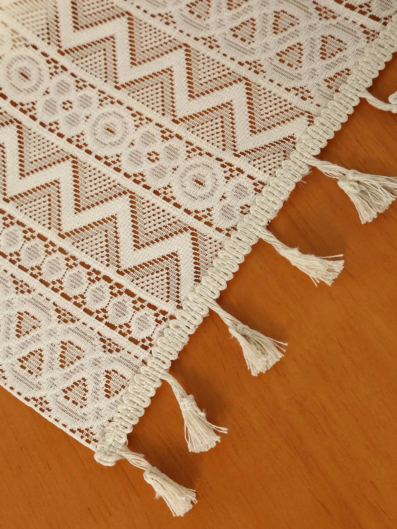 Lace Daydream Table Runner — Soft Beige Cotton with Tassels