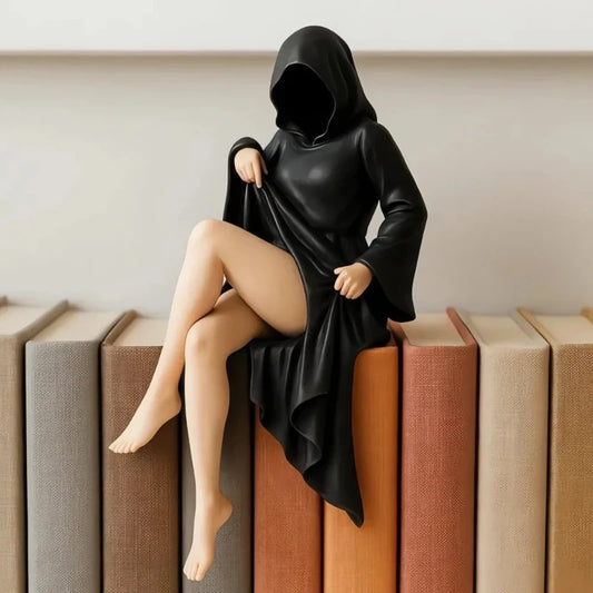Veiled Siren — Gothic Hooded Figurine Bookshelf Sculpture
