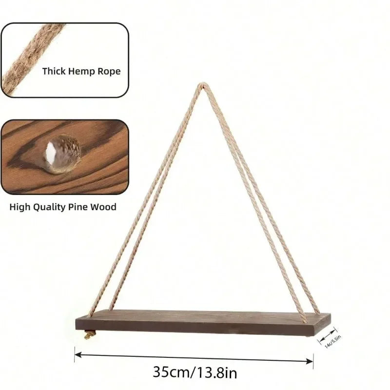 SereneCharm™ Boho Hanging Rope Shelf – Minimalist Floating Wall Display 🌿✨