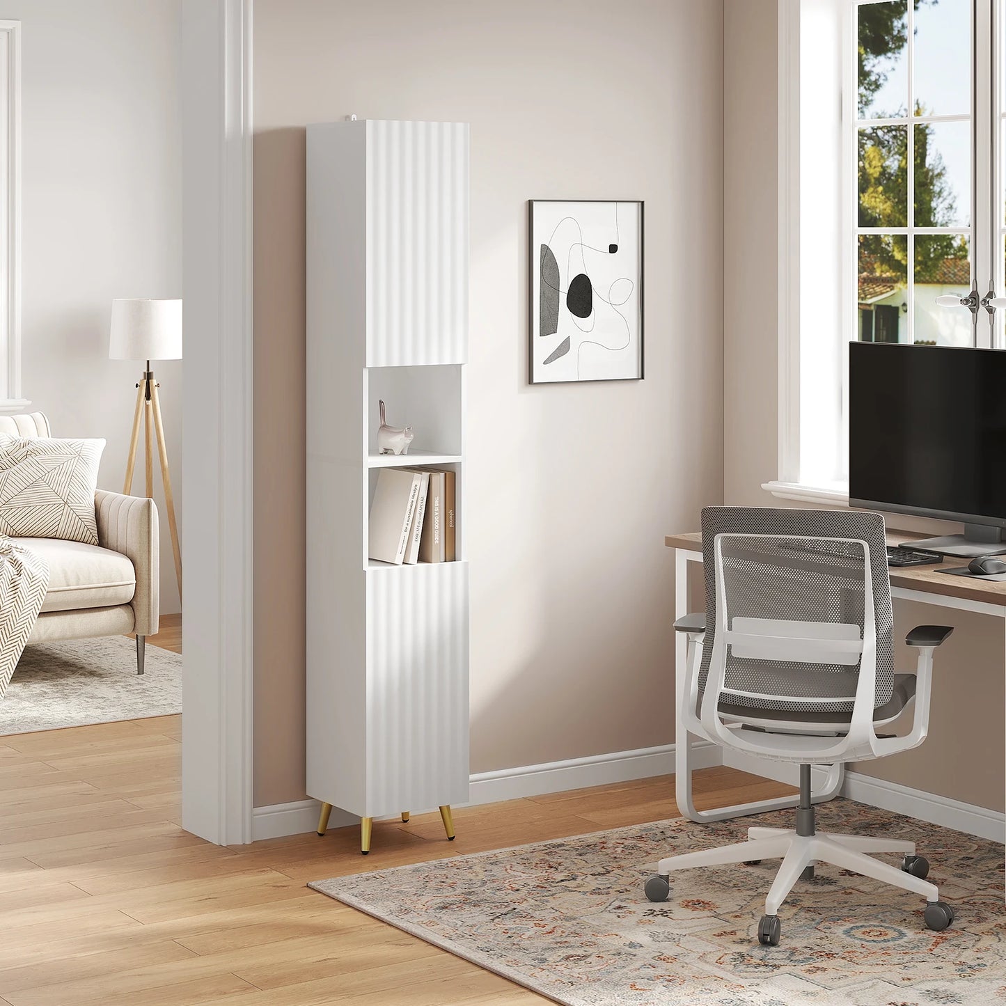 Valencia Fluted Tall Cabinet — White & Gold