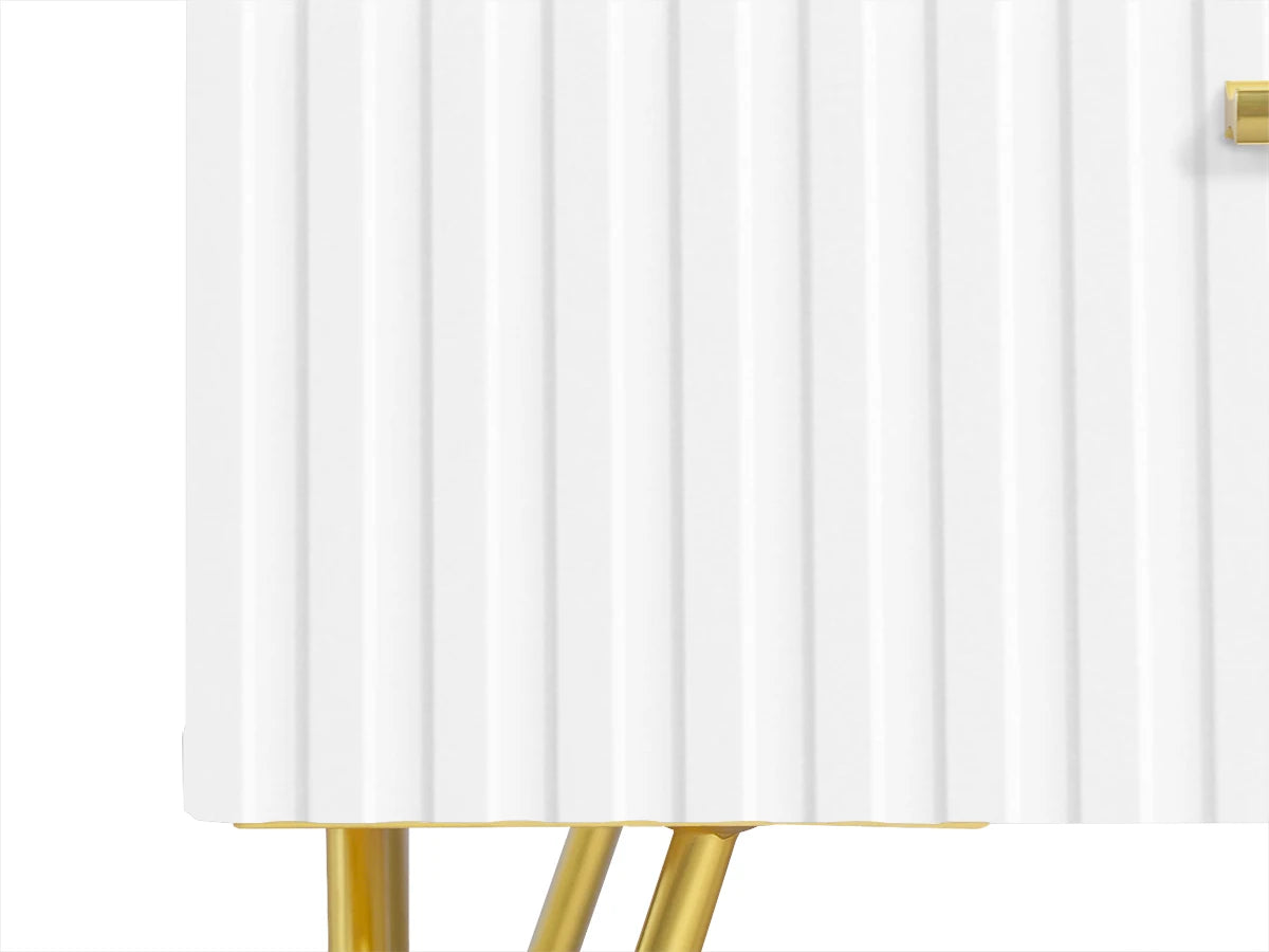 Serene Lines Nightstand — White & Gold 2‑Drawer