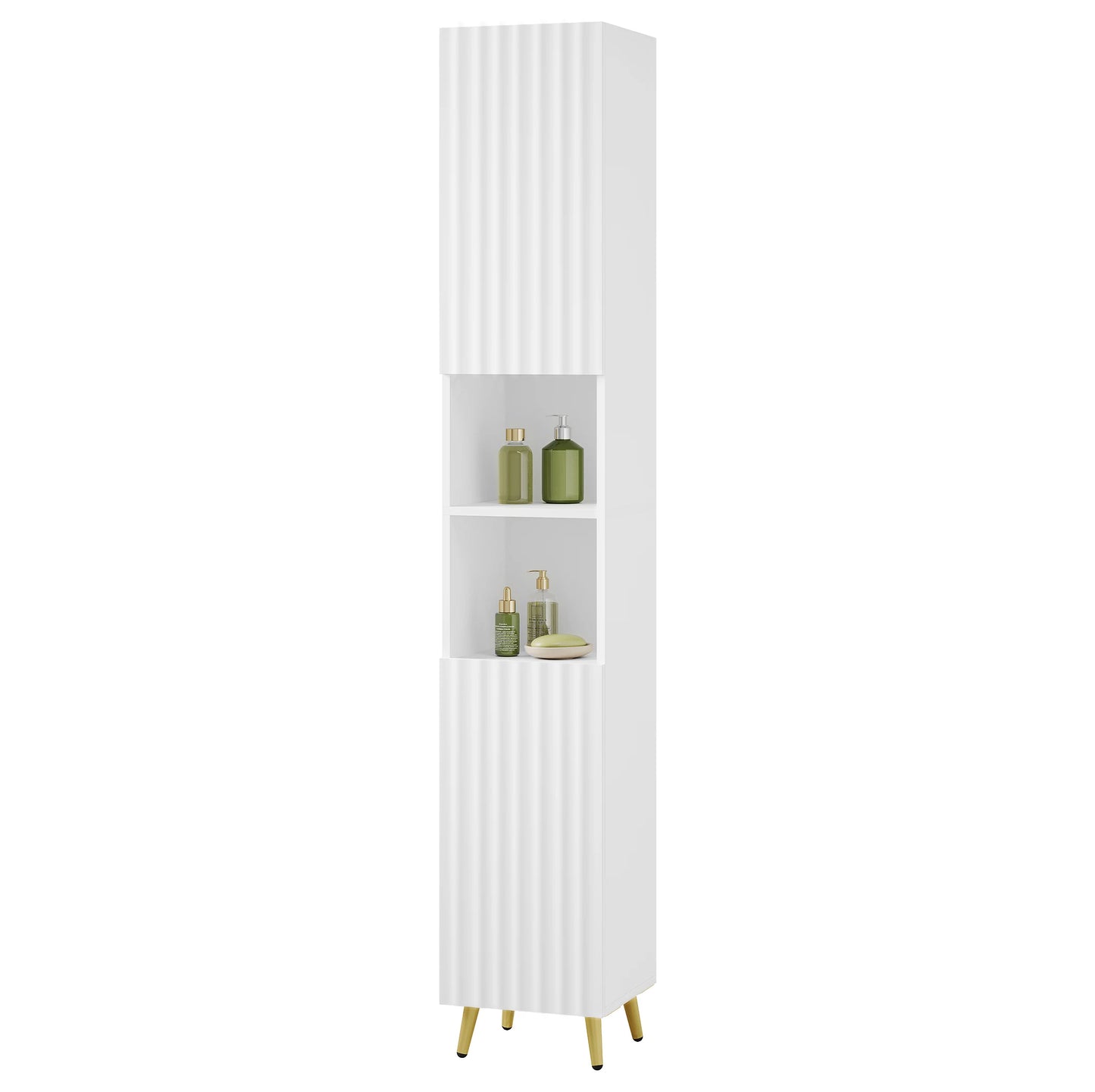 Valencia Fluted Tall Cabinet — White & Gold