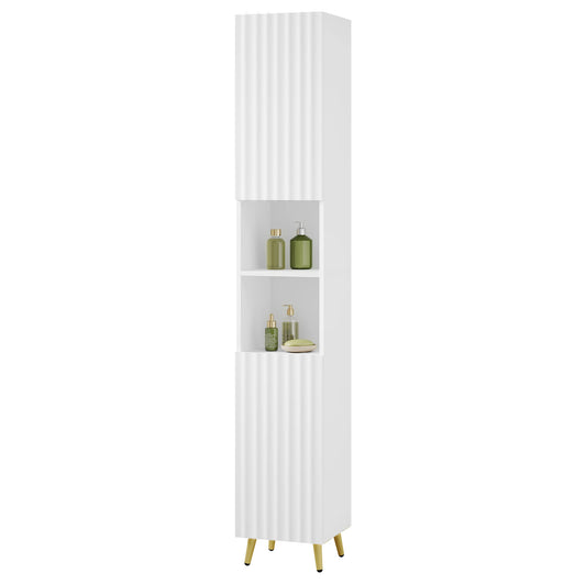 Valencia Fluted Tall Cabinet — White & Gold