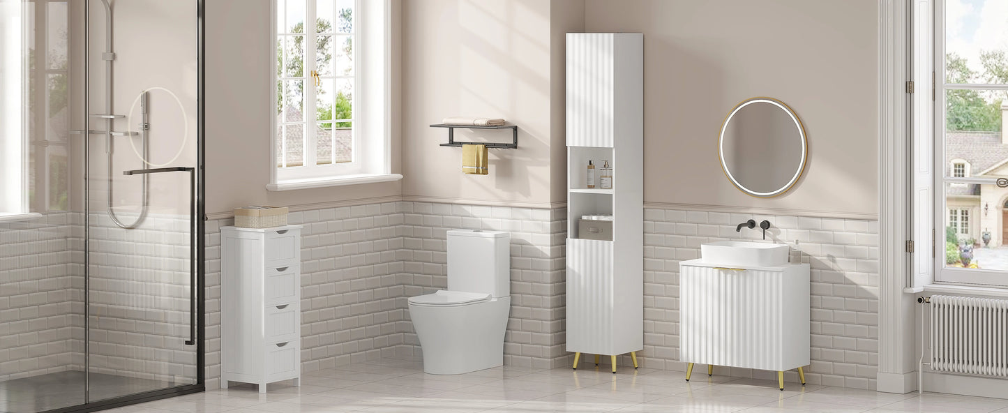 Valencia Fluted Tall Cabinet — White & Gold
