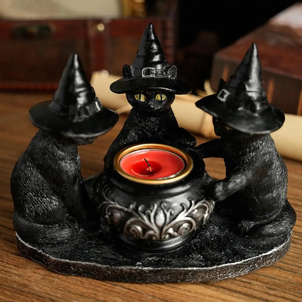 Witching Hour Cats — Gothic Black Cat Candle Holder