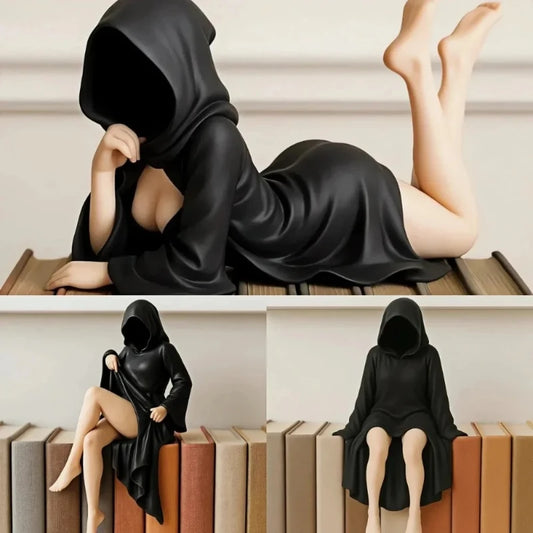 Veiled Siren — Gothic Hooded Figurine Bookshelf Sculpture