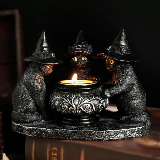 Witching Hour Cats — Gothic Black Cat Candle Holder