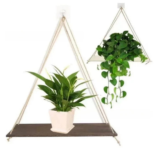 SereneCharm™ Boho Hanging Rope Shelf – Minimalist Floating Wall Display 🌿✨