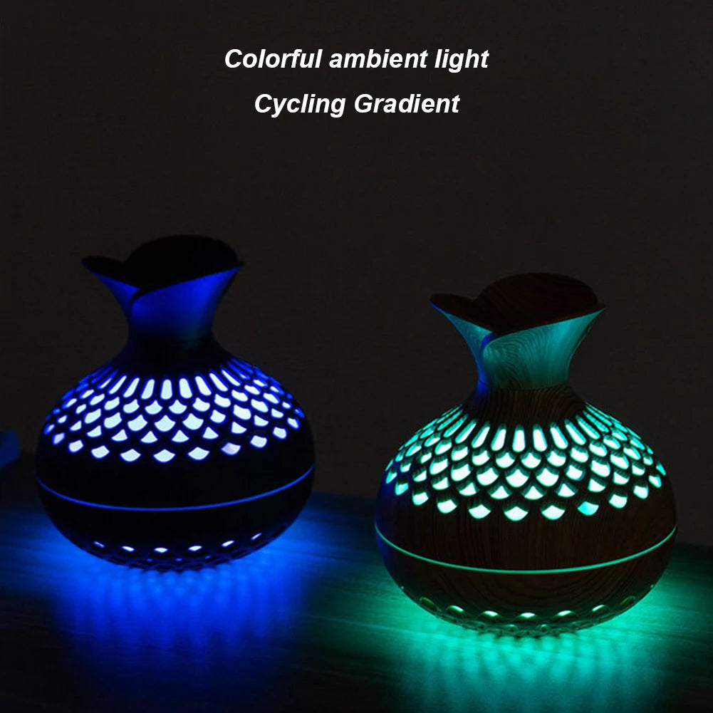 BloomGlow™ Boho Aroma Diffuser — Wood Grain Humidifier & Night Light