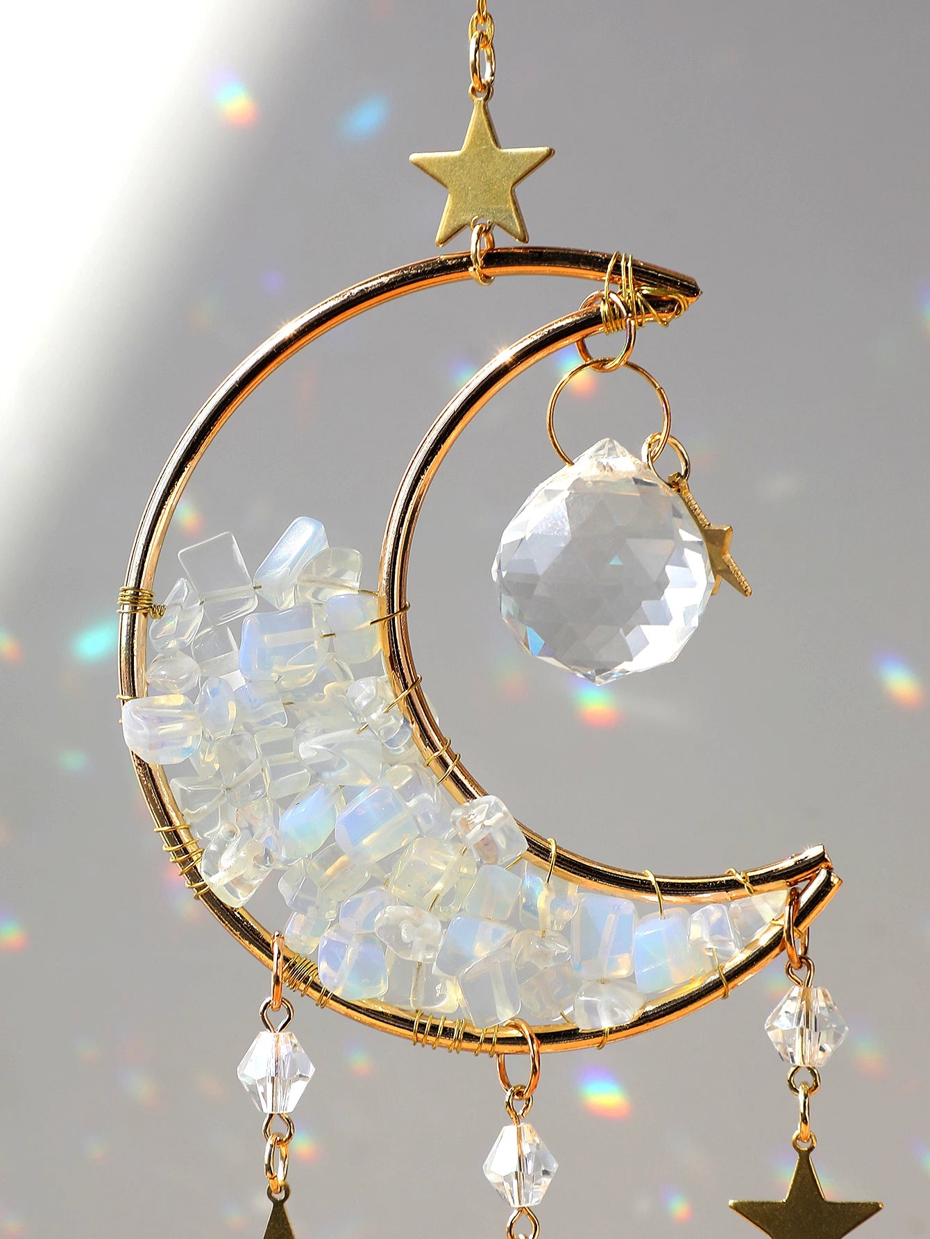 Luna Prism Suncatcher — Moon & Crystal Rainbow Hanger