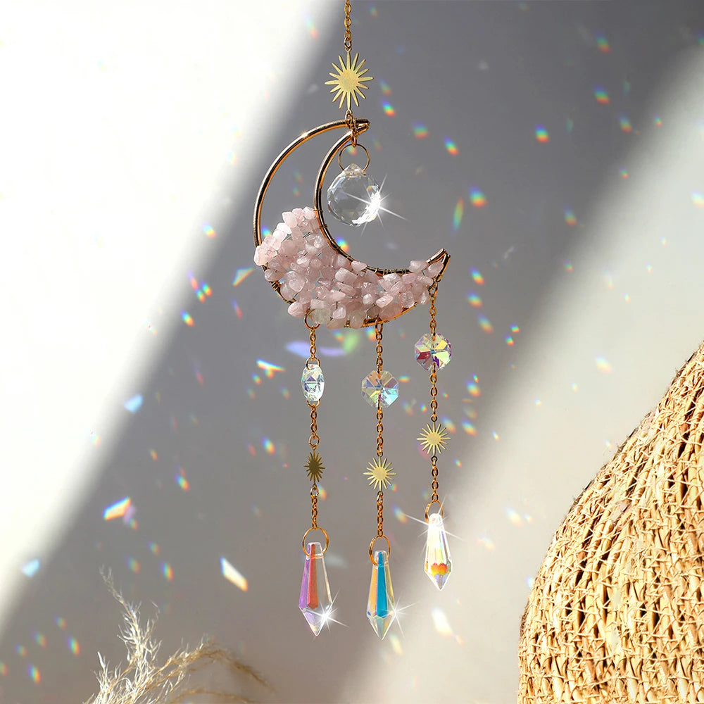Luna Prism Suncatcher — Moon & Crystal Rainbow Hanger