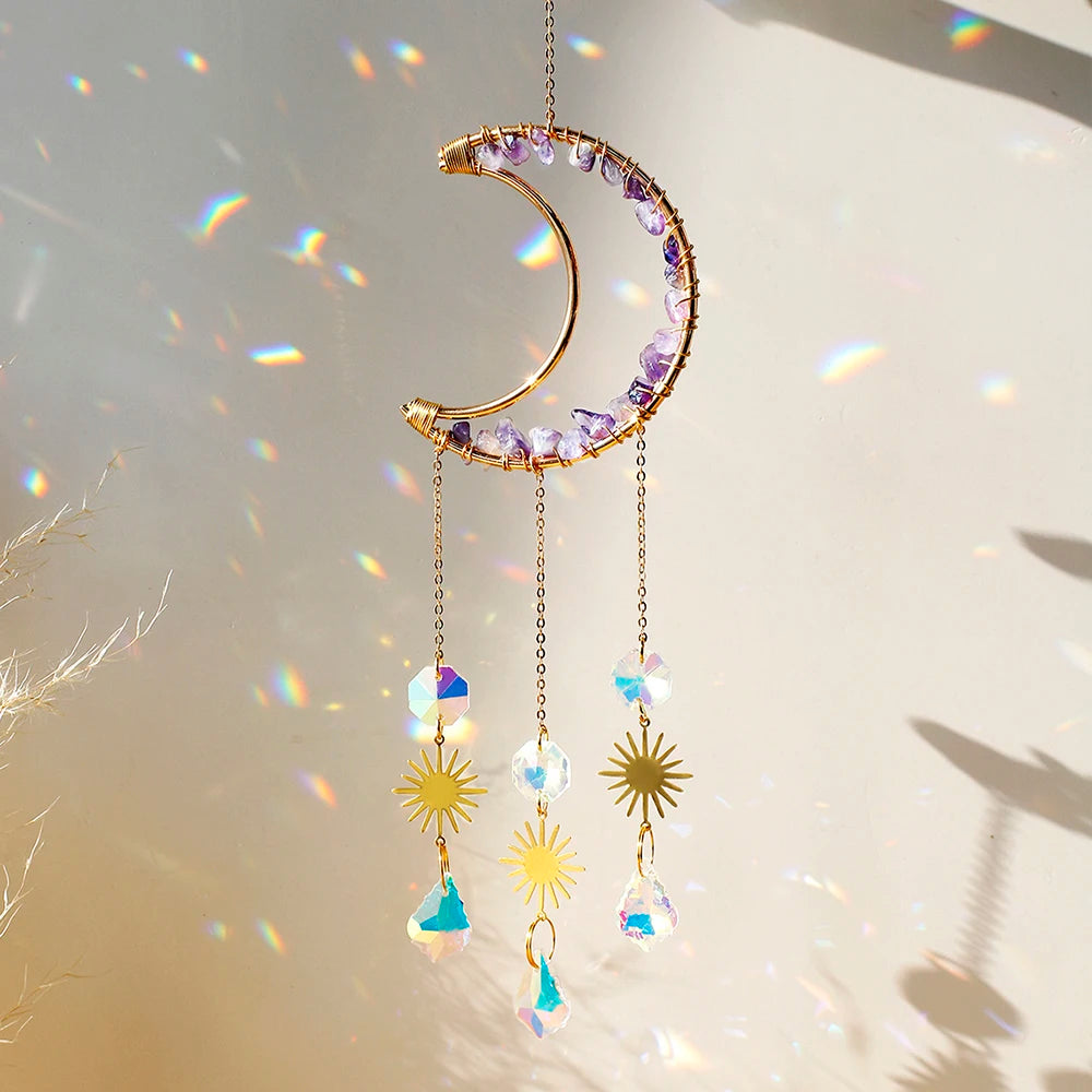 Luna Prism Suncatcher — Moon & Crystal Rainbow Hanger