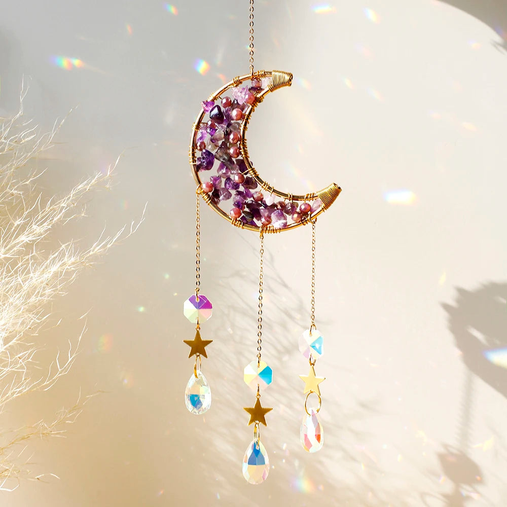 Luna Prism Suncatcher — Moon & Crystal Rainbow Hanger