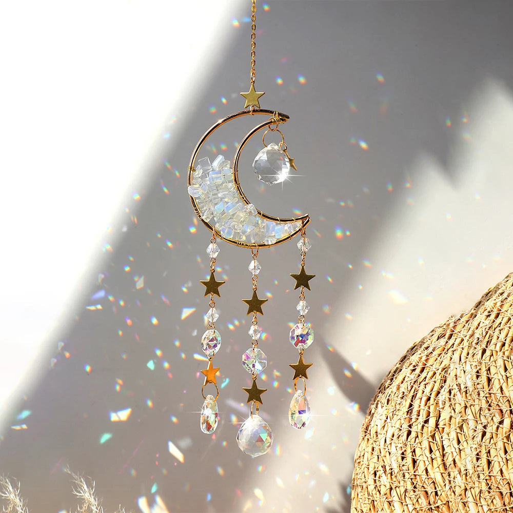 Luna Prism Suncatcher — Moon & Crystal Rainbow Hanger