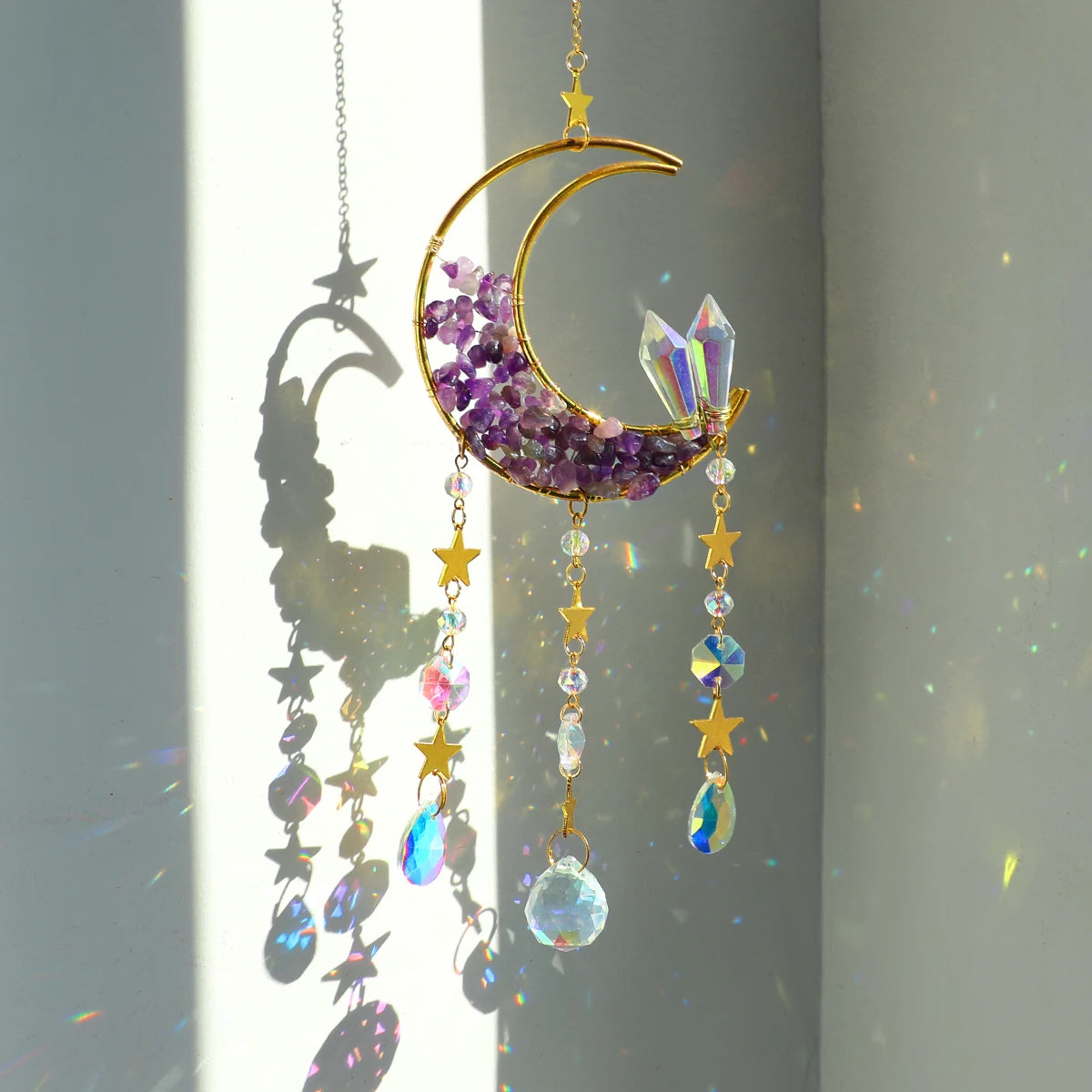 Luna Prism Suncatcher — Moon & Crystal Rainbow Hanger