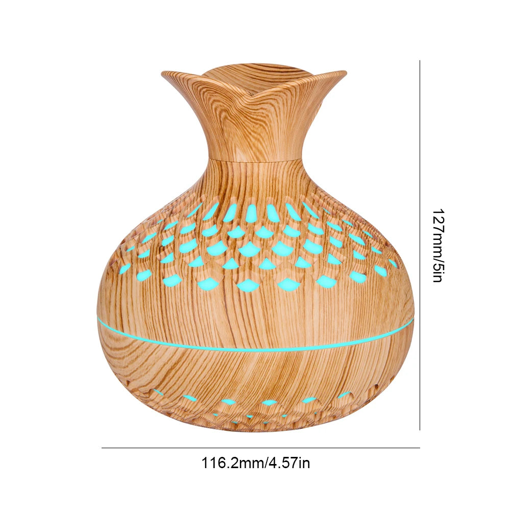 BloomGlow™ Boho Aroma Diffuser — Wood Grain Humidifier & Night Light