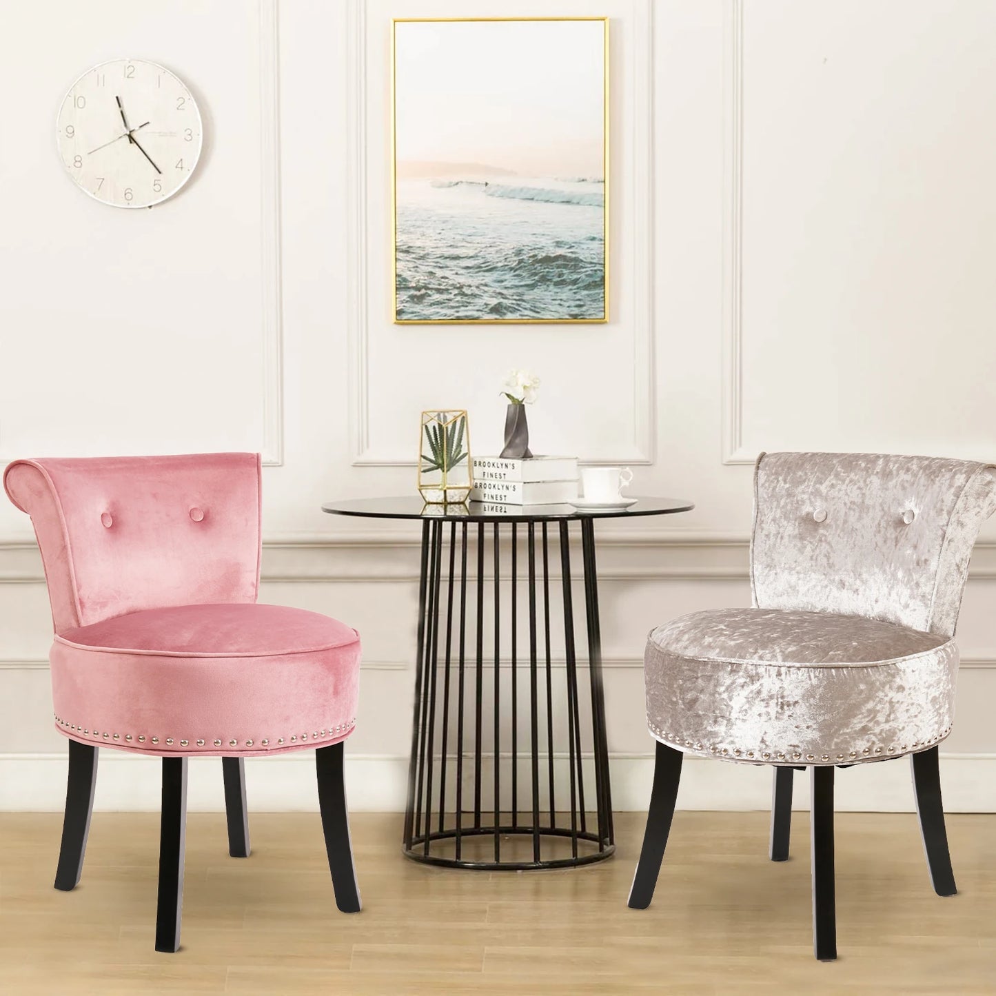 Coquette Vanity Stool — Velvet Button‑Back