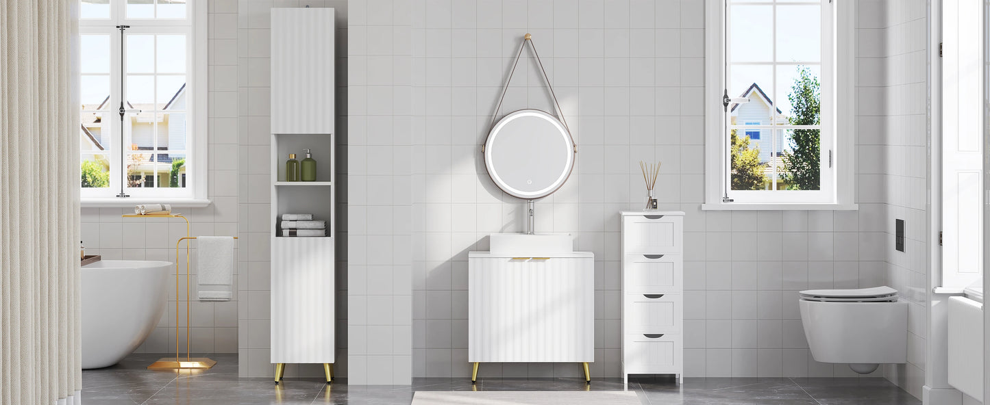 Valencia Fluted Tall Cabinet — White & Gold