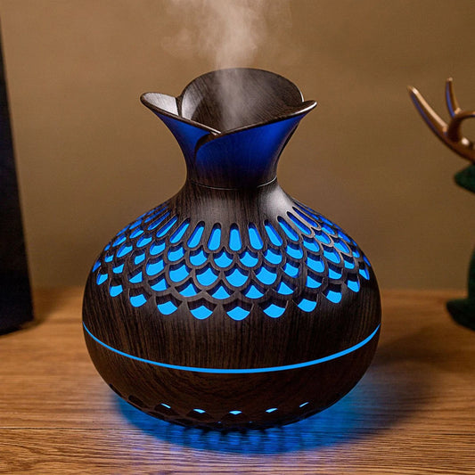 BloomGlow™ Boho Aroma Diffuser — Wood Grain Humidifier & Night Light