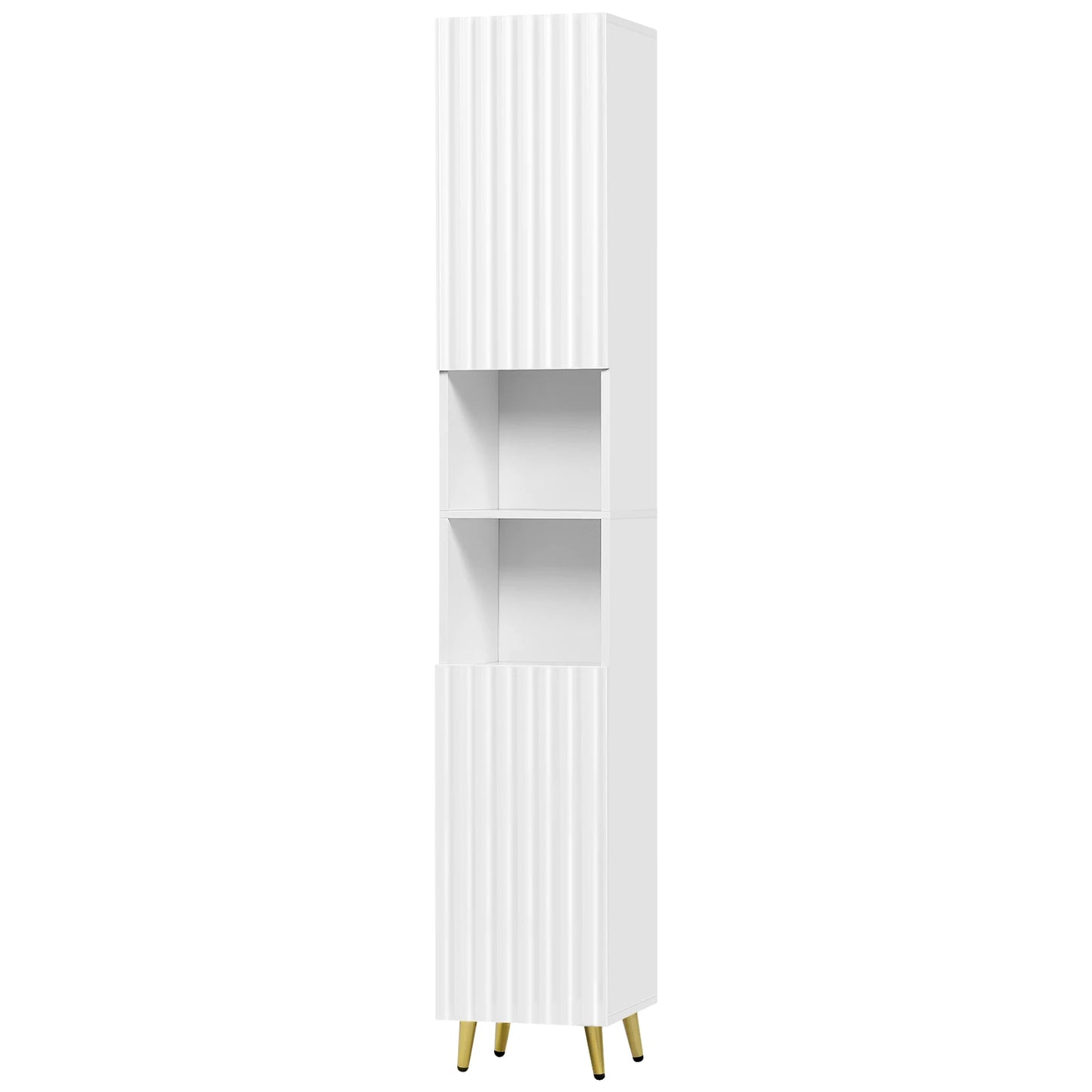 Valencia Fluted Tall Cabinet — White & Gold