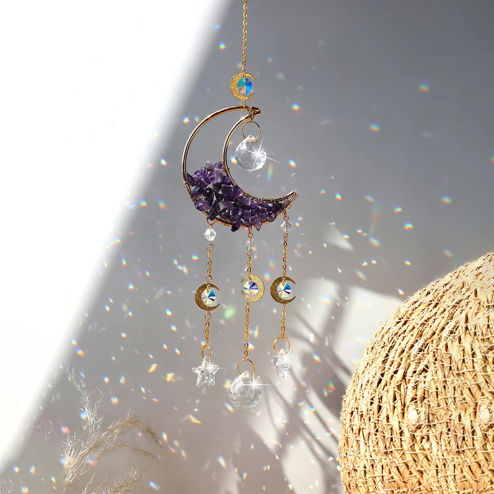 Luna Prism Suncatcher — Moon & Crystal Rainbow Hanger
