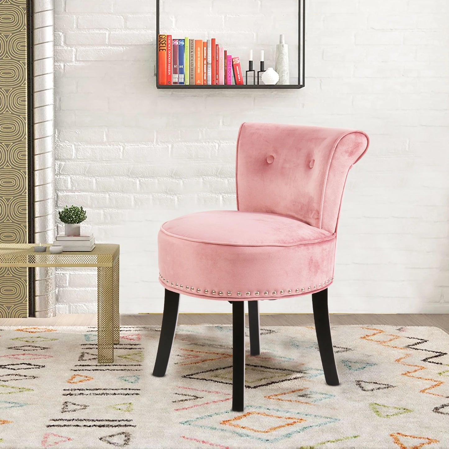 Coquette Vanity Stool — Velvet Button‑Back